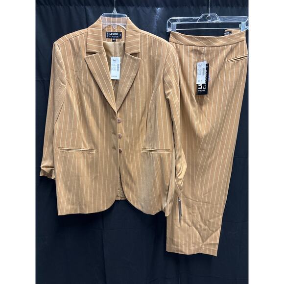 NWT Levine Classics Too Camel Spice Pinstripe Women’s Pant Suit Set 22W - Picture 1 of 7